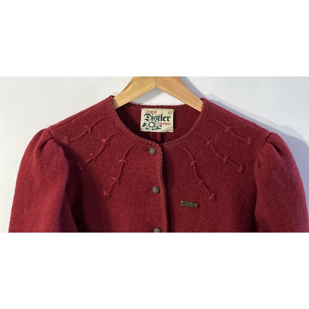 Distler Trachten Women's VTG Boiled Wool Cardigan Sweater Sz 42 Larg W/ RARE Pin